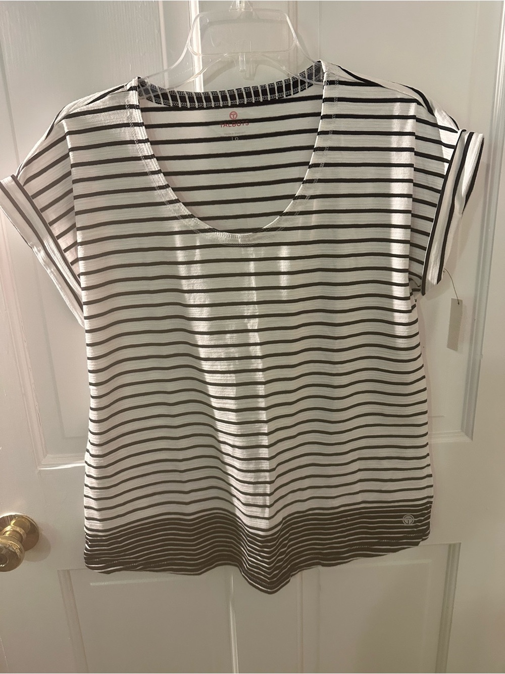 T by Talbots Black & White Striped Scoop Neck Tee